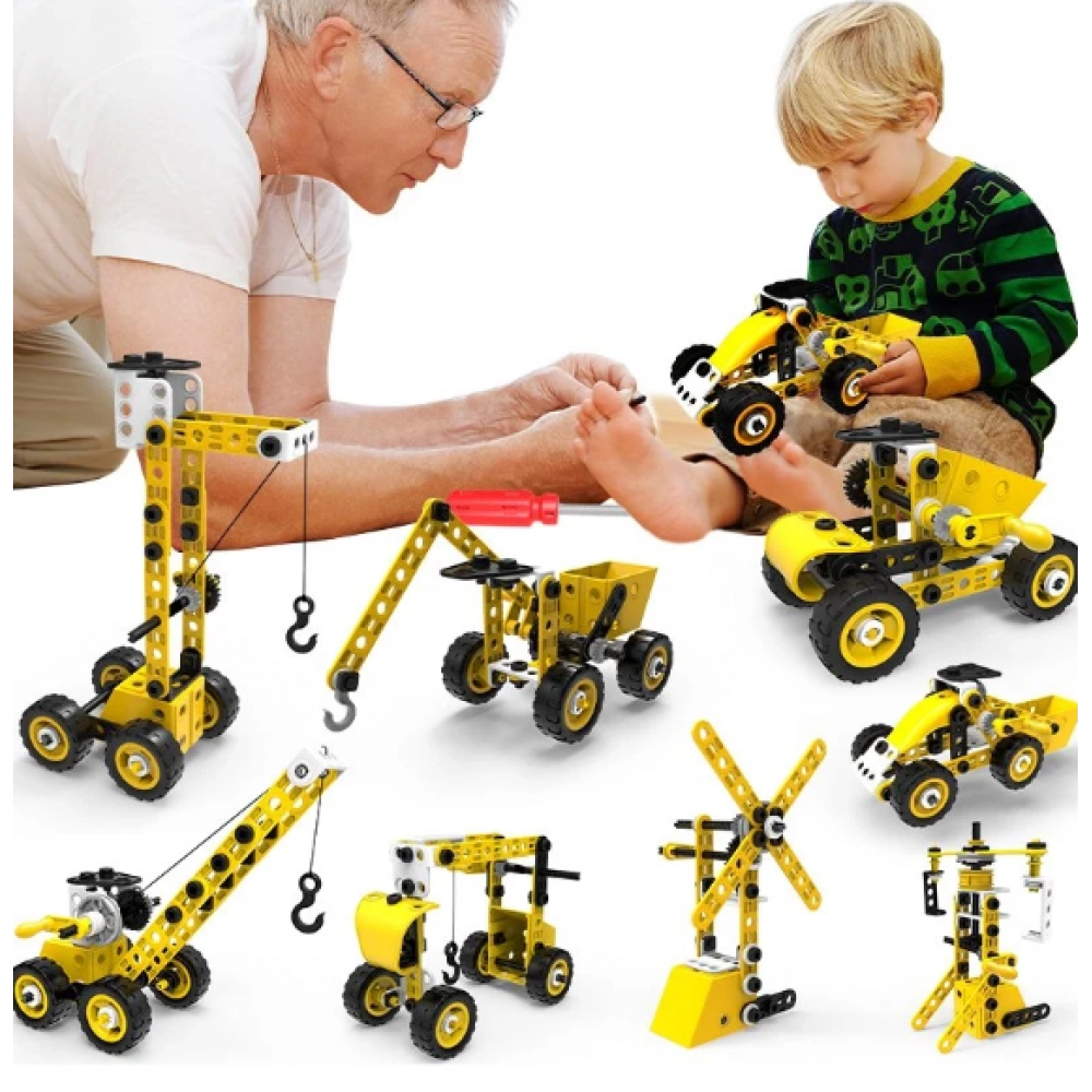 100PCS 8 in 1 Take Apart Car Toy Children Educational Engineering Construction Truck Toy Set Stem Screw Assemble Vehicle Set DIY Building Kit Toys for Kids Boys